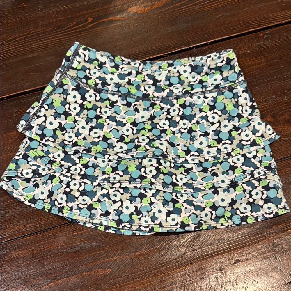 Floral Patterned Blue and Green Women's Skirt